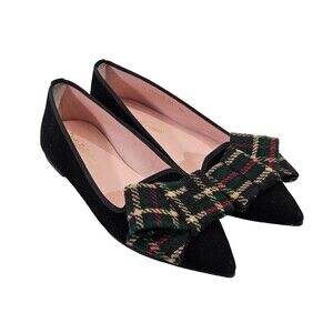 GC Women's 38 Pretty Ballerinas Ella Black Suede Bow Ballet Flat Slip On Shoes